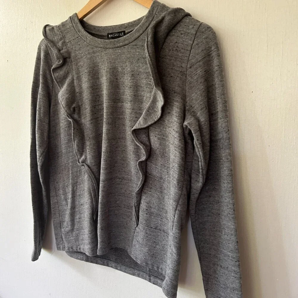 J.Crew Mercantile Top Small Gray Ruffle‎ Front Thick Old Money Preppy